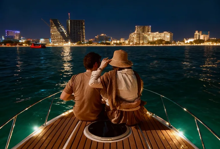 گشت دور جزیره با قایق از تفریحات شبانه کیش