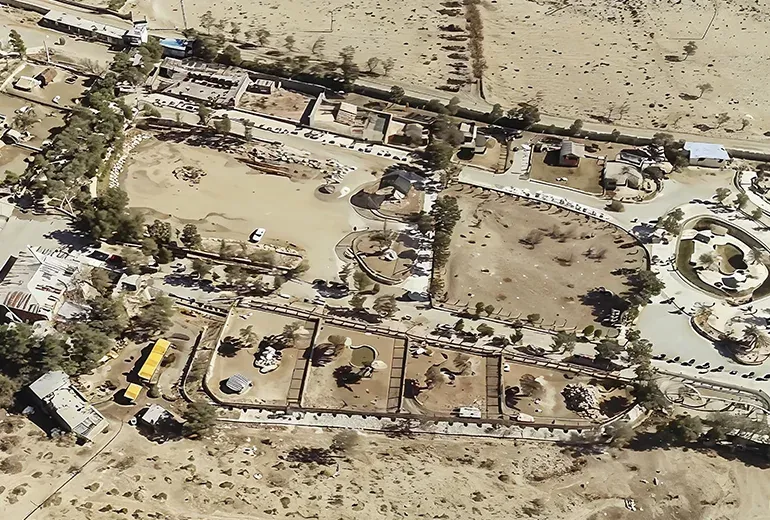 نمای هوایی باغ وحش شیراز و محوطه وسیع حیوانات