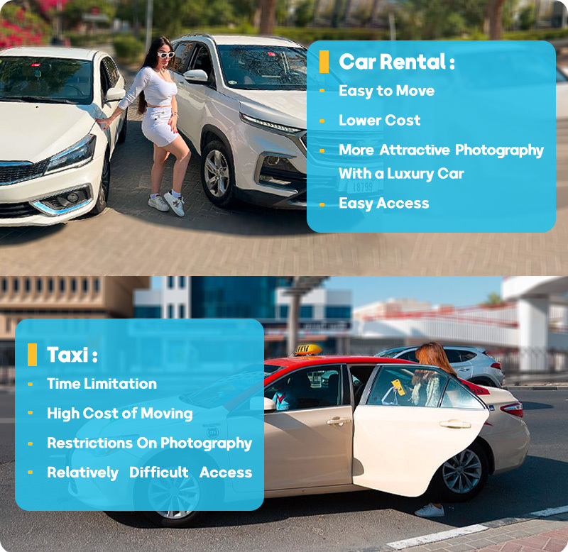 Rent a car or use a taxi for a photo shoot in Dubai?