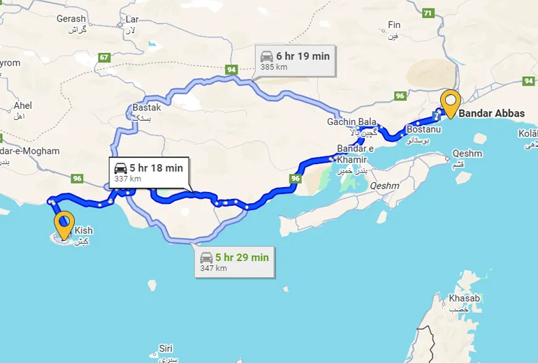 سفر به کیش با ماشین از بندرعباس​​