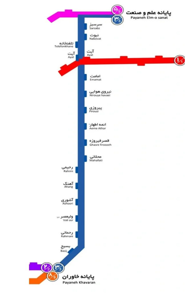 خط 3 نقشه بی آر تی تهران