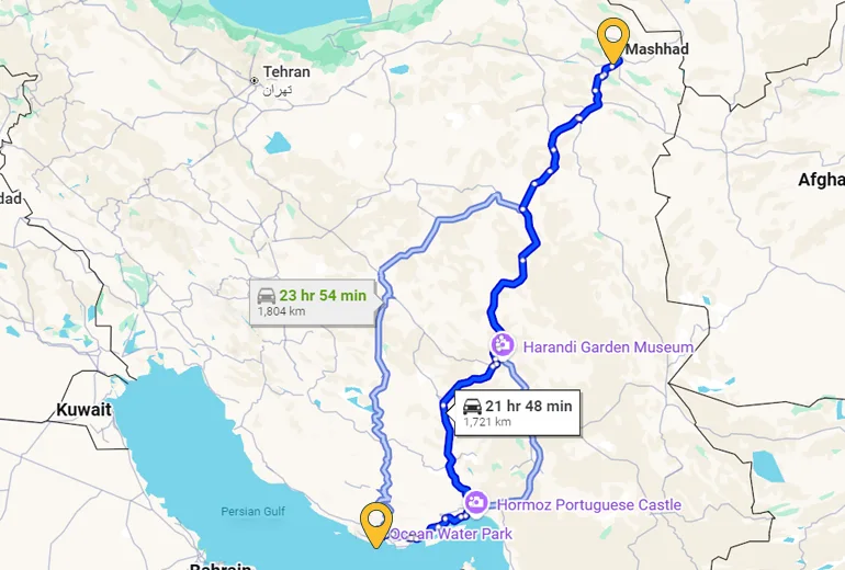 سفر به کیش با ماشین از مشهد​