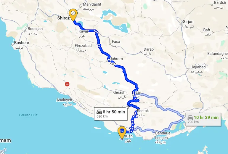 سفر به کیش با ماشین از شیراز​​
