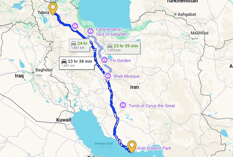 سفر به کیش با ماشین از تبریز​​