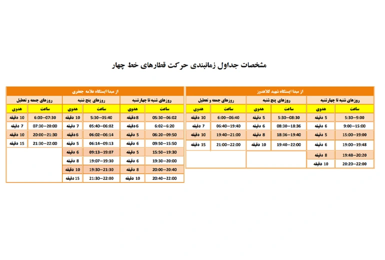 ساعت حرکت متروی خط 4 تهران