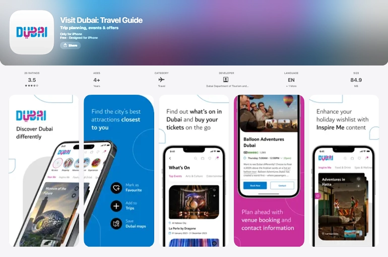 اپلیکیشن visit dubai از اپلیکیشن های دبی