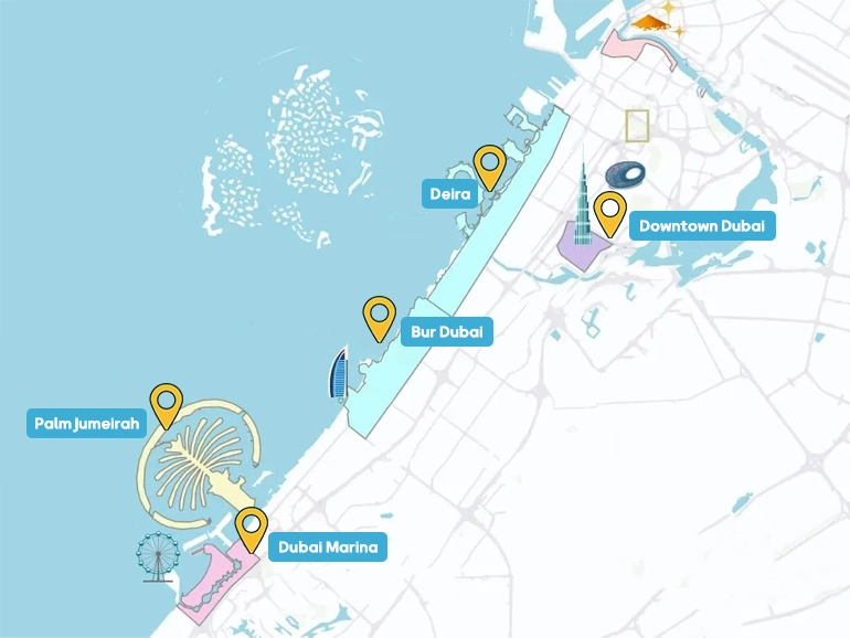 نقشه مناطق مهم دبی