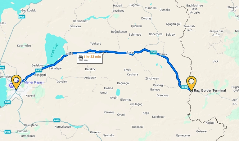 فاصله مرز رازی تا وان چقدر است؟