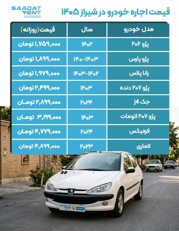 قیمت اجاره خودرو در شیراز