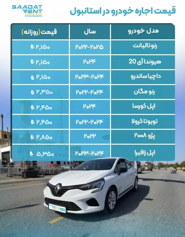 قیمت اجاره ماشین در استانبول