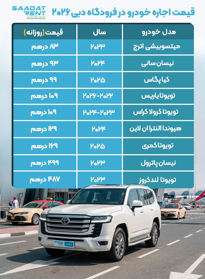 قیمت اجاره خودرو در فرودگاه دبی