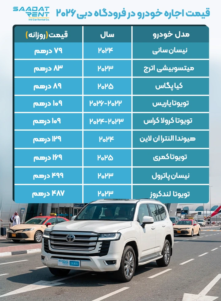 قیمت اجاره ماشین در فرودگاه دبی قیمت اجاره خودرو در فرودگاه دبی