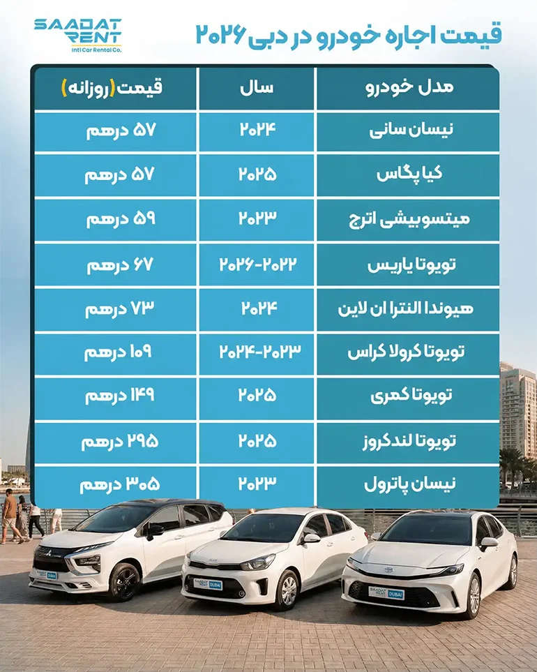 قیمت اجاره خودرو در دبی 
