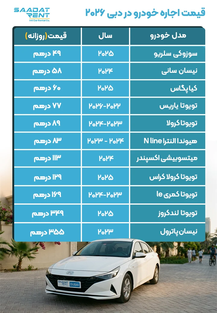 قیمت اجاره خودرو در دبی 