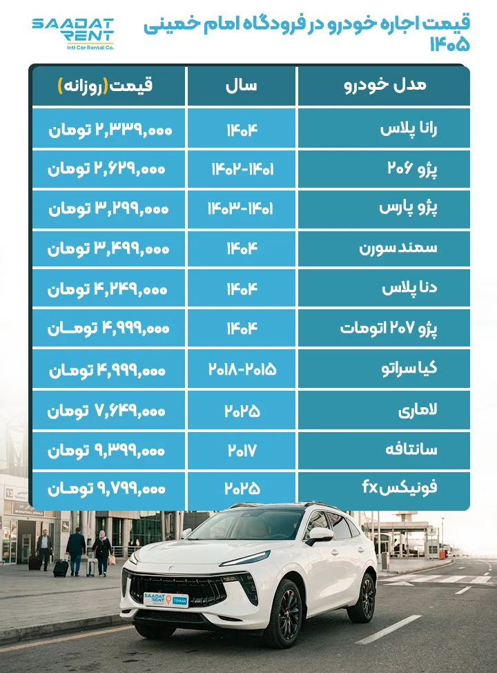 قیمت اجاره خودرو در فرودگاه امام 