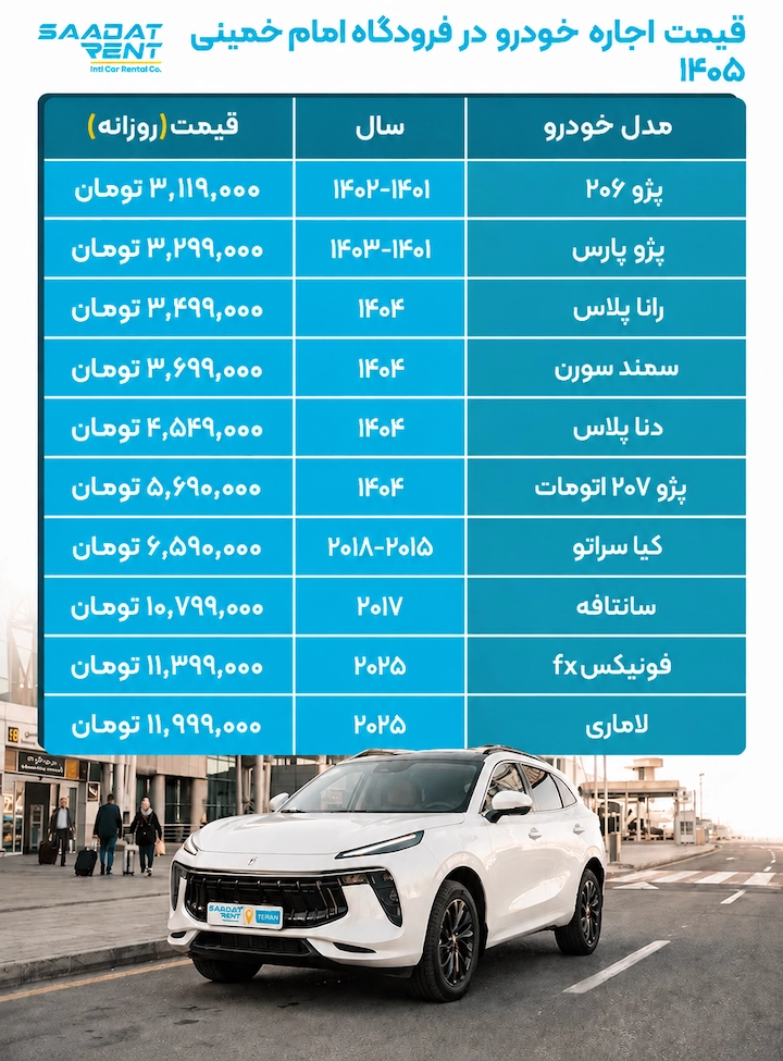 قیمت اجاره خودرو در فرودگاه امام خمینی قیمت اجاره خودرو در فرودگاه امام