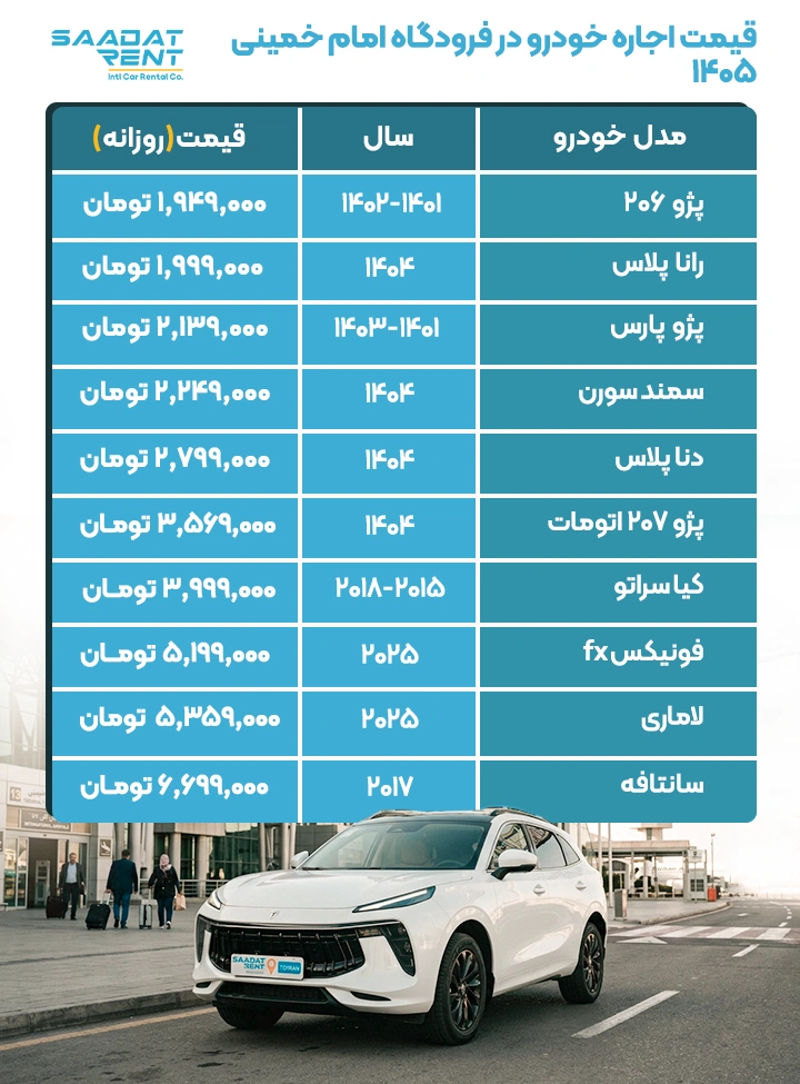 قیمت اجاره خودرو در فرودگاه امام 