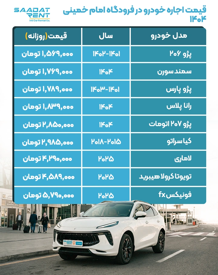 قیمت اجاره خودرو در فرودگاه امام 