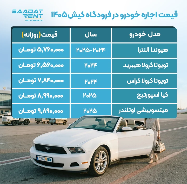 قیمت اجاره خودرو در فرودگاه کیش