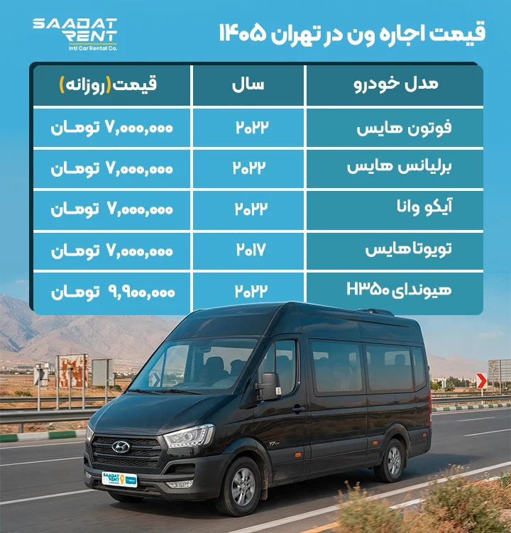 اجاره خودرو ون در تهران 