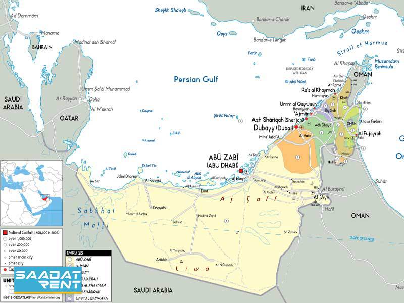 نقشه کشورهای همسایه امارات