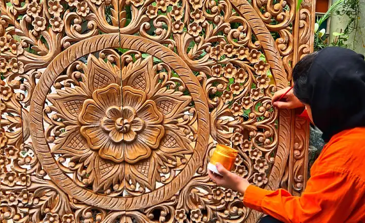 about monabbat kari; iranian wood carving