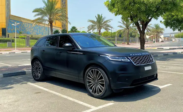 The black Range Rover Velar at parking in Dubai