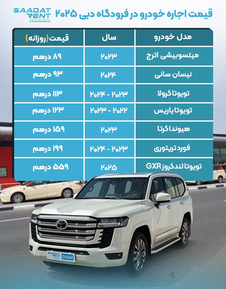 قیمت اجاره خودرو در فرودگاه دبی