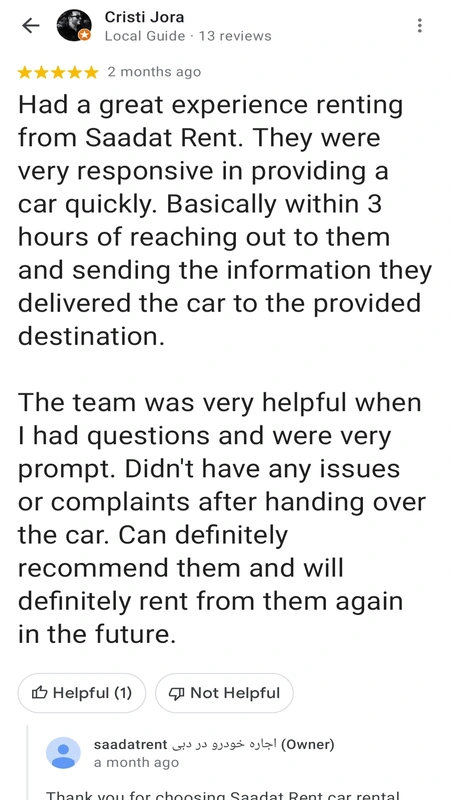 اسکرین شات2 از تجربه افراد درباره اجاره خودرو در دبی در Google Reviews