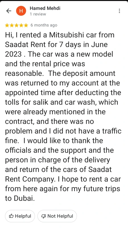 اسکرین شات6 از تجربه افراد درباره اجاره ماشین در دبی در Google Reviews