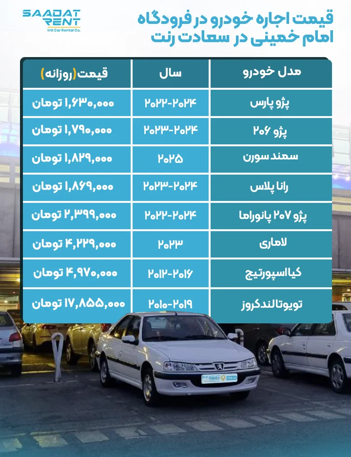 قیمت اجاره خودرو در فرودگاه امام خمینی قیمت اجاره خودرو در فرودگاه امام خمینی